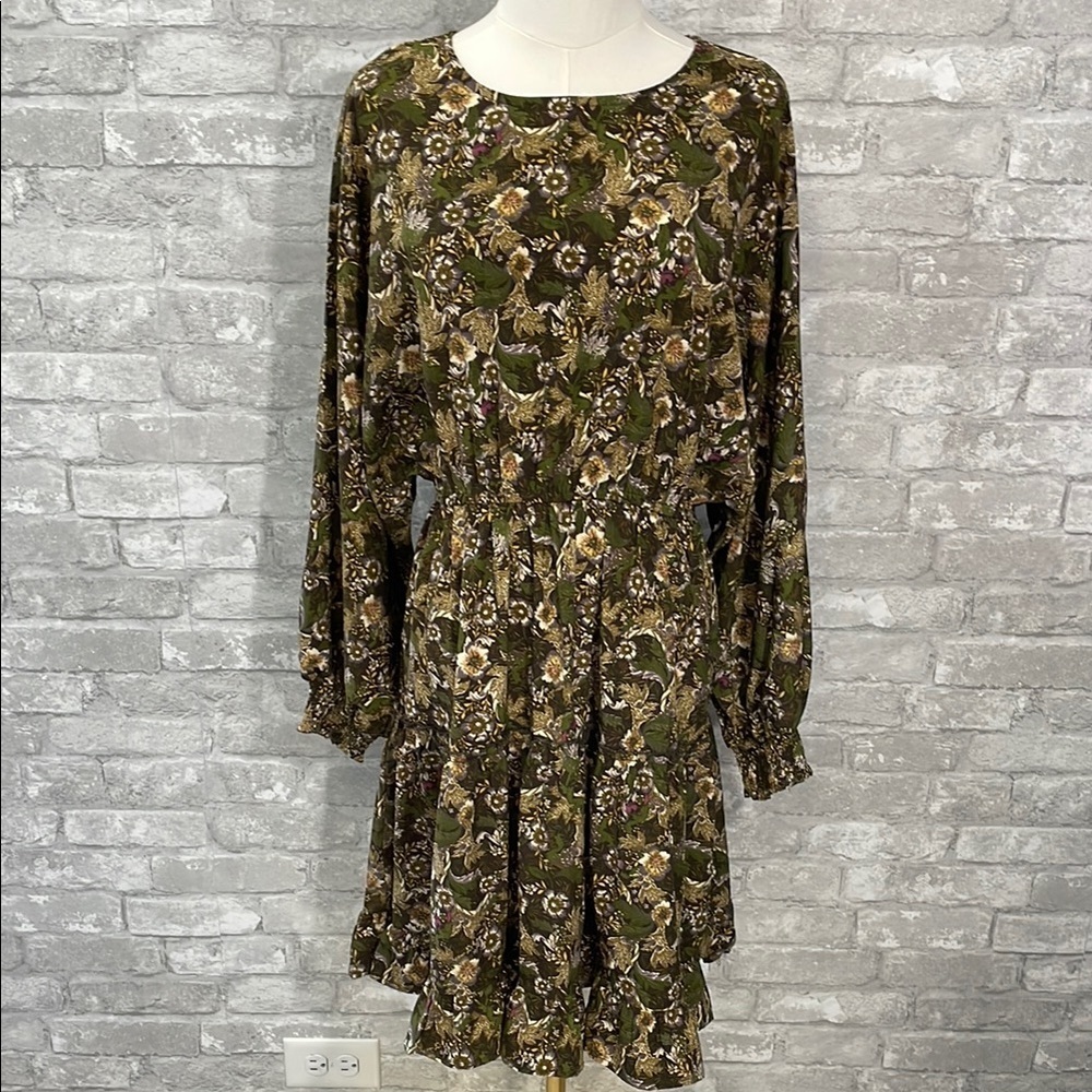 Hayden Green Floral Bishop Sleeve Dress